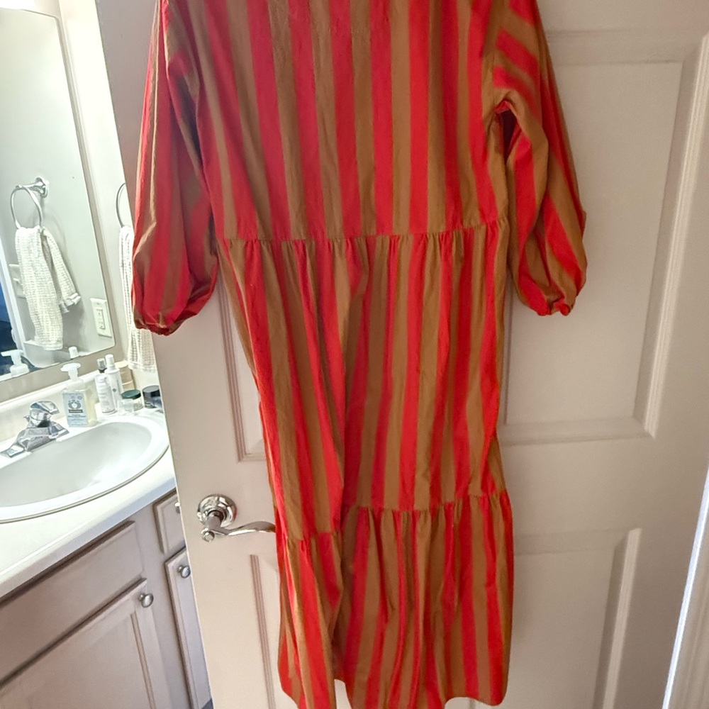 Anthropologie Red and Gold Striped Dress